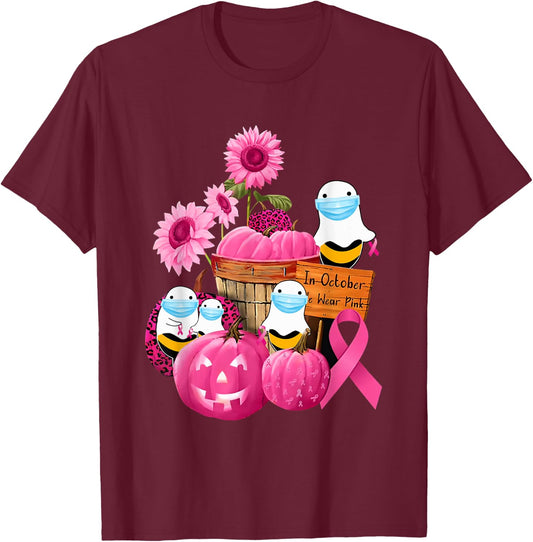 In October We Wear Pink Boo Bees Couples T-Shirt - T-Shirt | Maroon