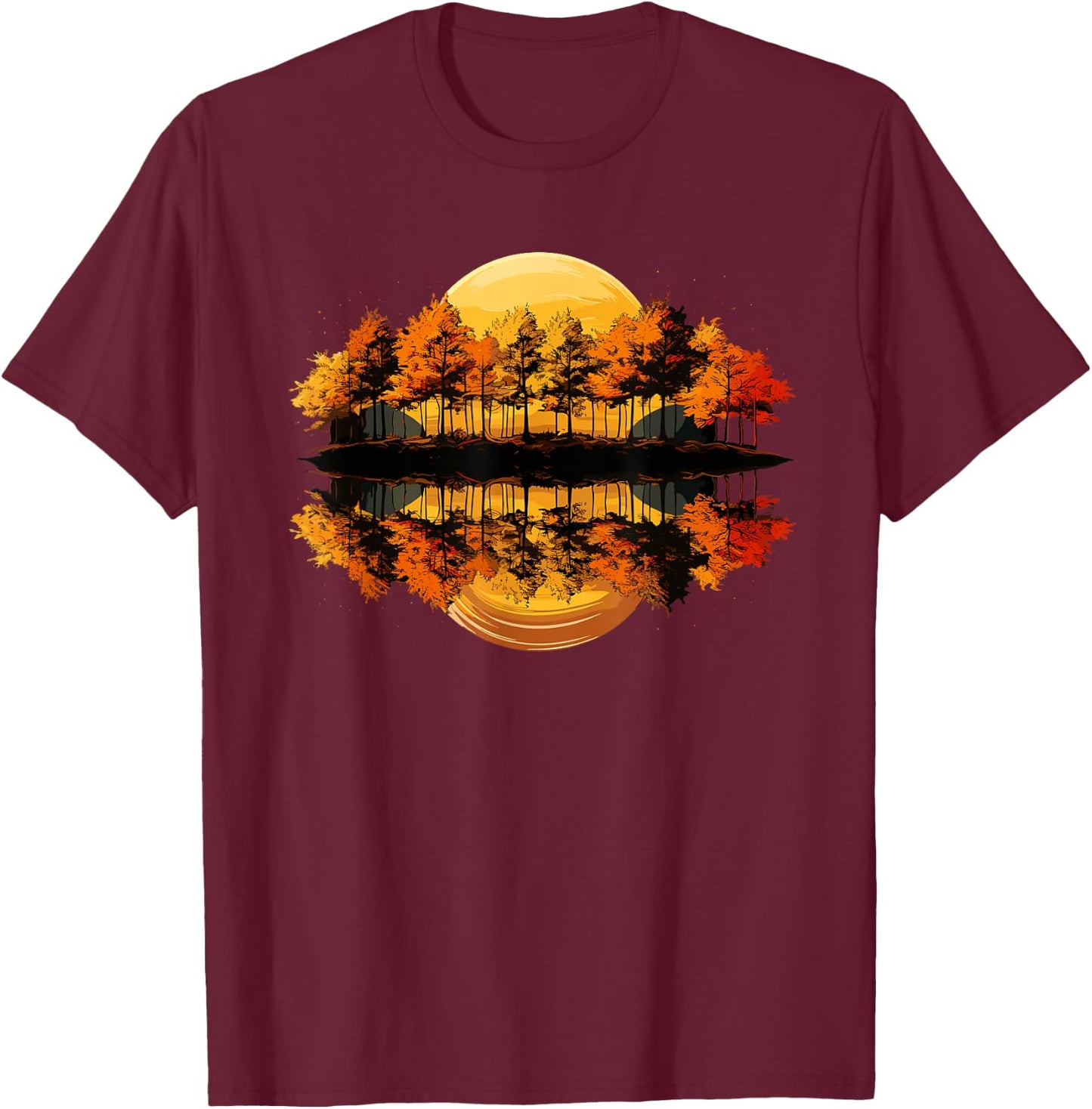 Nature Reflection Forest Trees Outdoor Wildlife T-Shirt - T-Shirt | Maroon