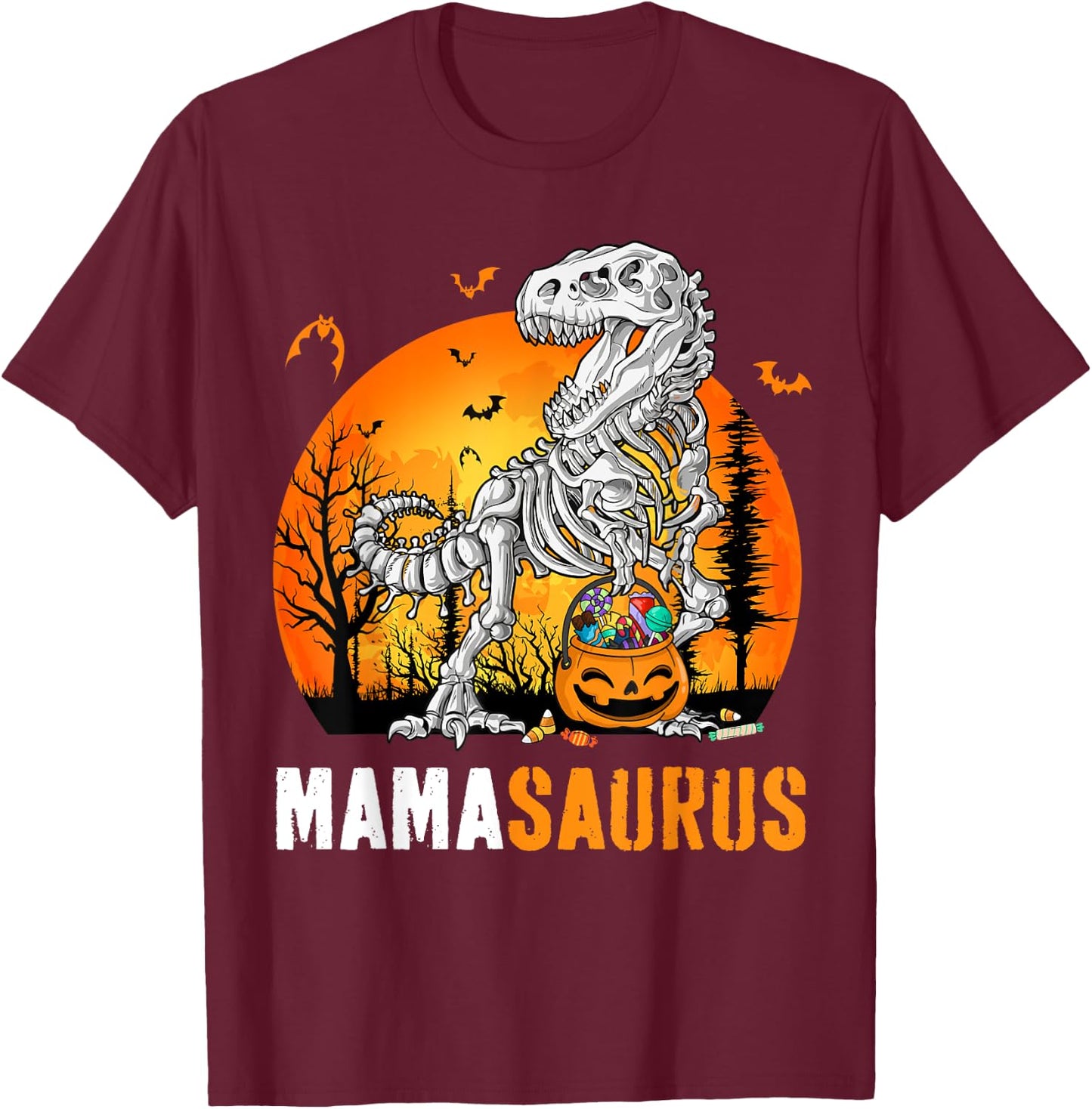 Mamasaurus Dinosaur Skeleton Halloween Mama Saurus T-Shirt - T-Shirt | Maroon