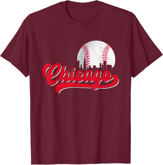 Vintage Chicago Graphic Baseball Lover Player Men Women T-Shirt - T-Shirt | Maroon
