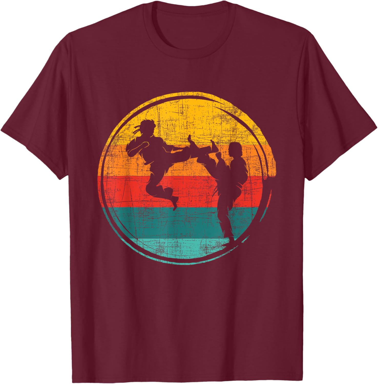 Retro Karate Fighter - Karateka Combat Self Defense Coach T-Shirt - T-Shirt | Maroon