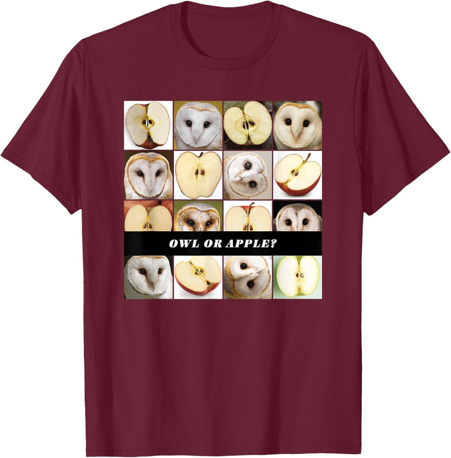 Barn Owl or Apple? AI Machine Learning Food or Object Meme T-Shirt - T-Shirt | Maroon