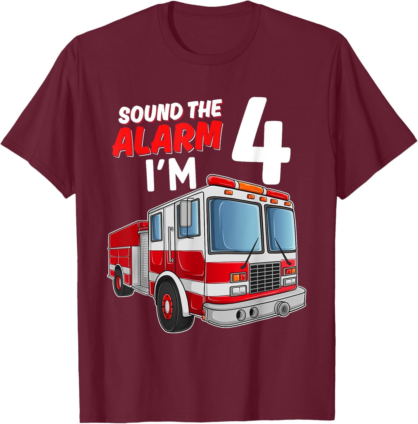Kids Fire Truck 4th Birthday 4 Years Old Boys Girls Kids T-Shirt - T-Shirt | Maroon