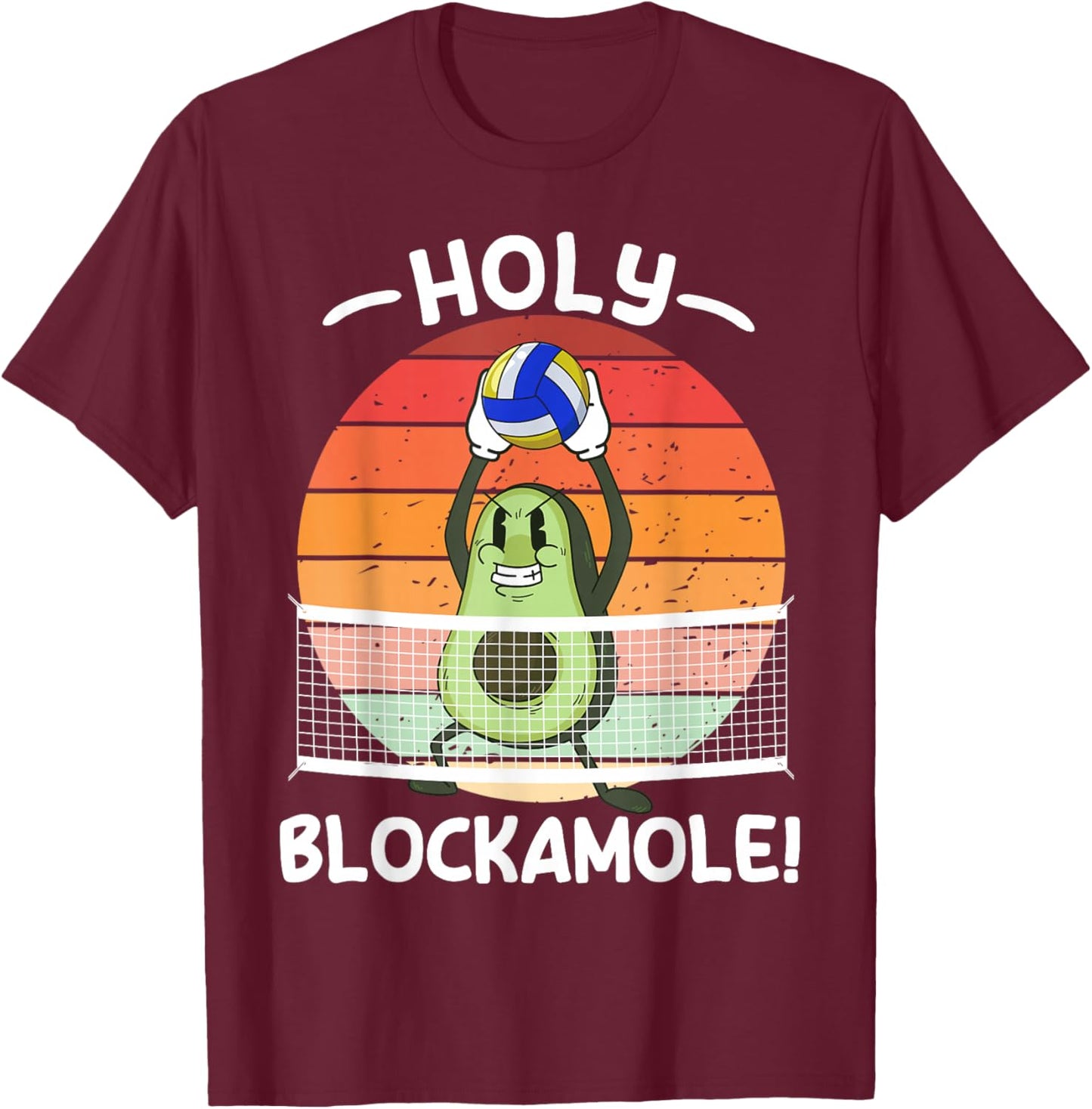 Holy Blockamole Volleyball Avocado Men Women Funny T-Shirt - T-Shirt | Maroon