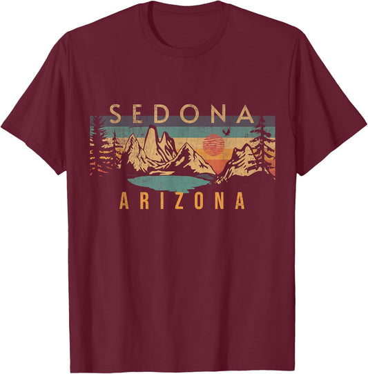 Sedona Arizona USA Outdoor Vintage Sedona -Adults, -Kids Black Short Sleeve Classic Fit Cotton Blend Small T-Shirt - T-Shirt | Maroon