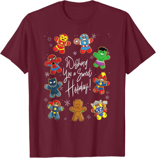 Marvel Avengers Christmas Gingerbread Wishing Sweet Holiday T-Shirt - T-Shirt | Maroon