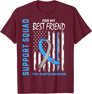 T1D Support Squad Best Friend Type 1 Diabetes Awareness Flag T-Shirt - T-Shirt | Maroon