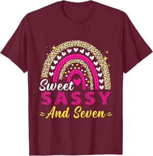 Happy 7th Birthday Sweet Sassy and Seven Girls 7 Years Old T-Shirt - T-Shirt | Maroon