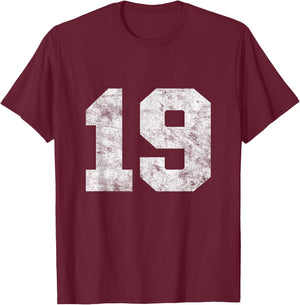 Vintage Lucky Number 19 Birthday Sports Player Team Athlete T-Shirt - T-Shirt | Maroon
