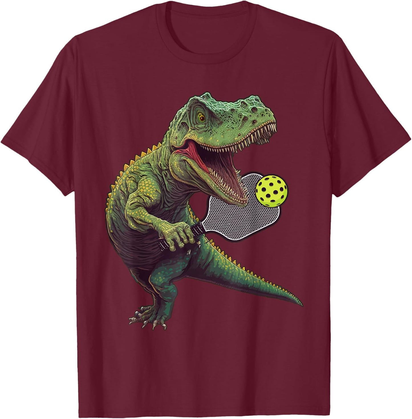 Funny Dinosaur Play Pickleball T-Shirt - T-Shirt | Maroon