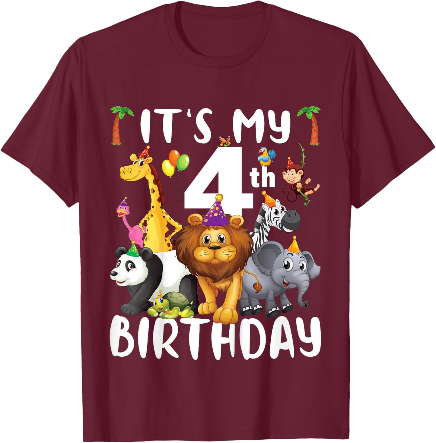 Its My 4th Birthday Zoo Shirt Safari Jungle Animals Lover T-Shirt - T-Shirt | Maroon