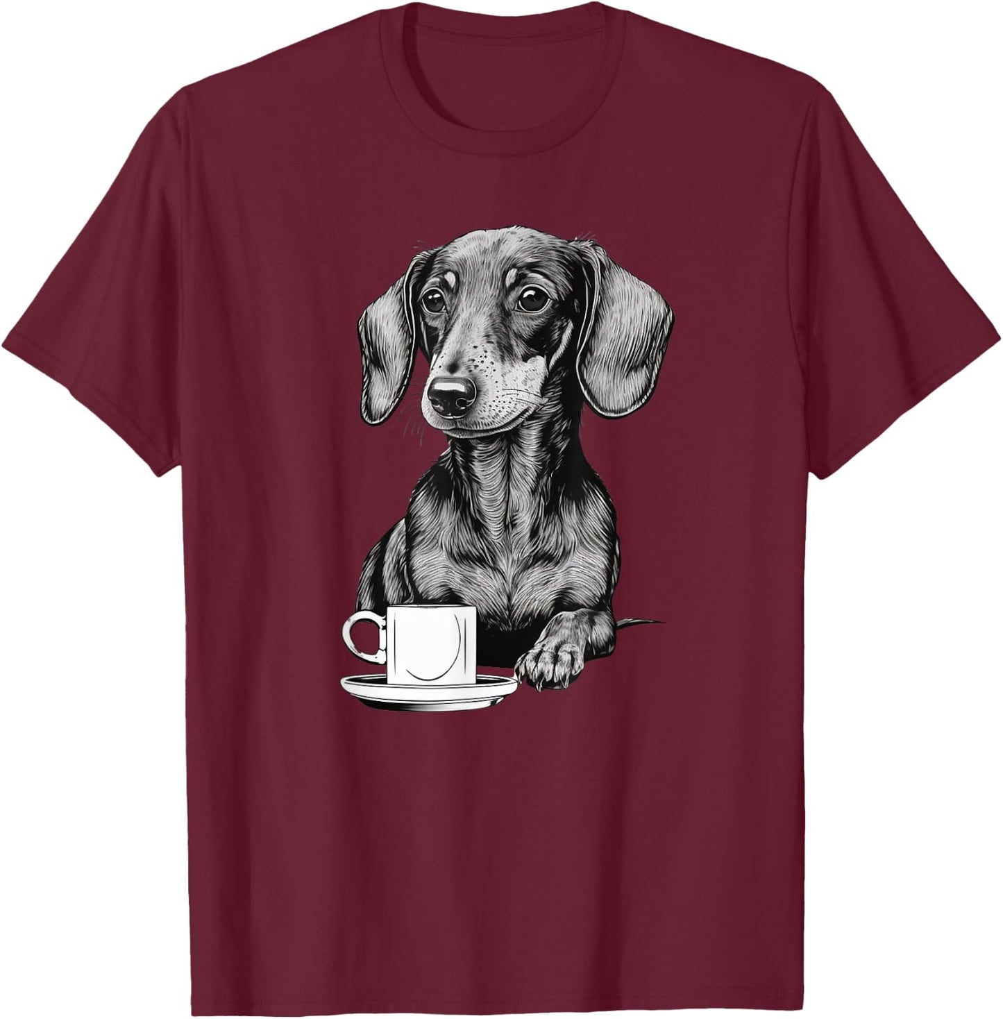 Dachshund Puppy Wiener with Coffee T-Shirt - T-Shirt | Maroon