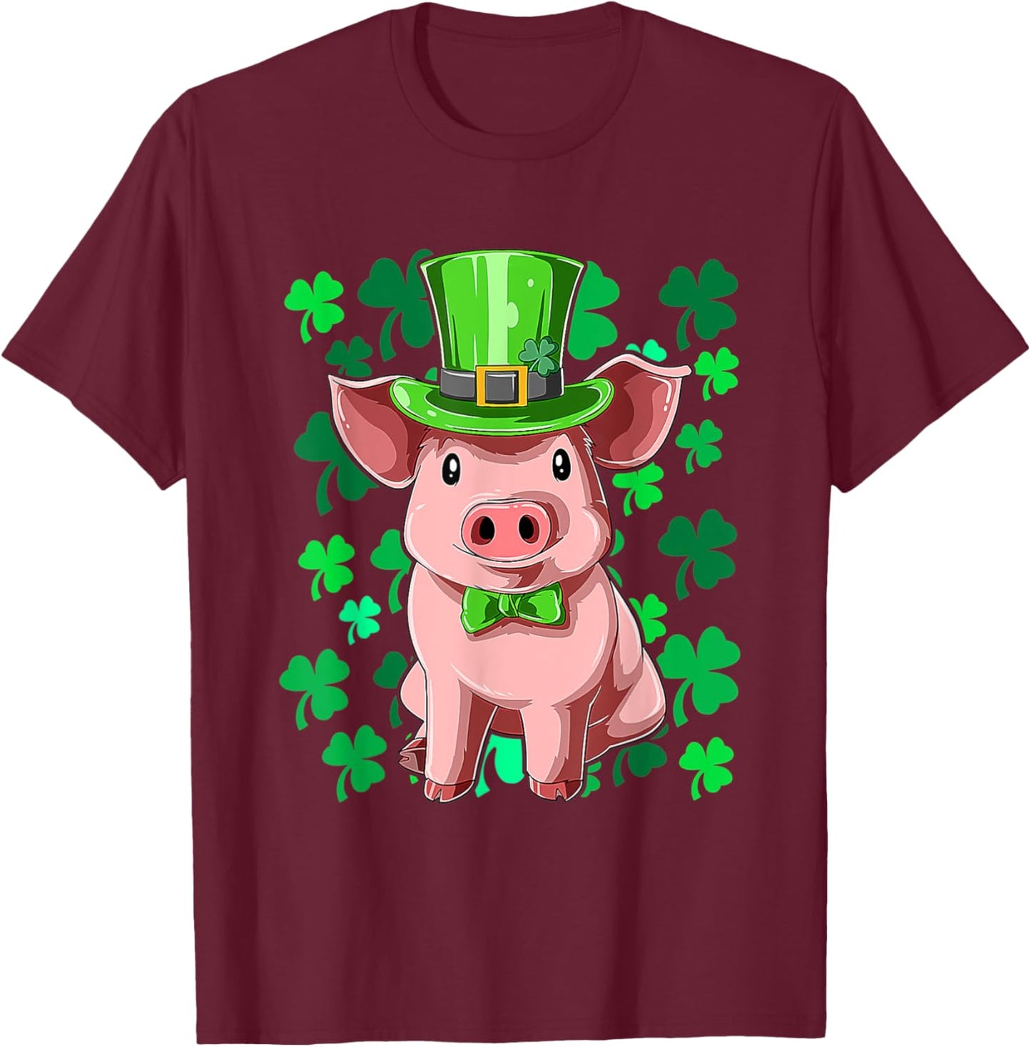 St Patrick's Day Pig Leprechaun Lucky Irish Pig Farmers T-Shirt - T-Shirt | Maroon