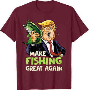 Make Fishing Great Again Trump Fisherman Support Trump 2024 T-Shirt - T-Shirt | Maroon