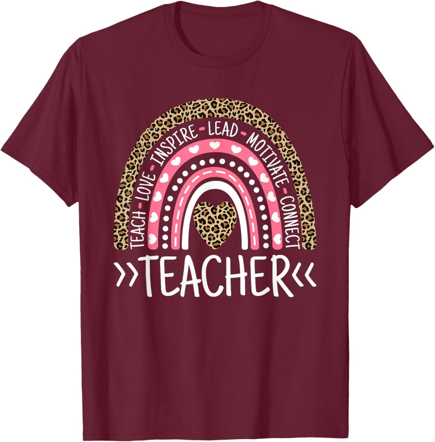 Cute Rainbow Leopard Print Cute Teacher Outfit Women Teacher T-Shirt - T-Shirt | Maroon