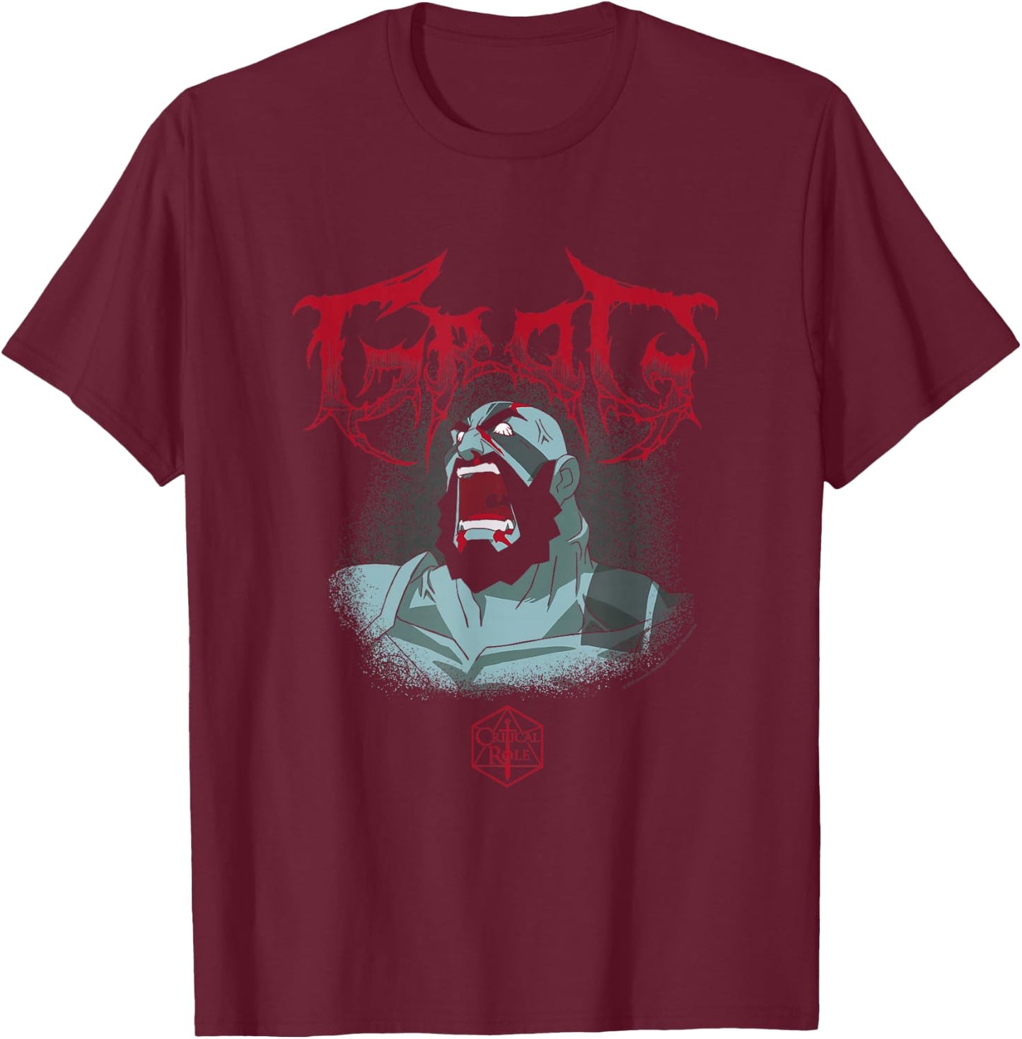 The Legend of Vox Machina Grog Extreme Metal Logo T-Shirt - T-Shirt | Maroon