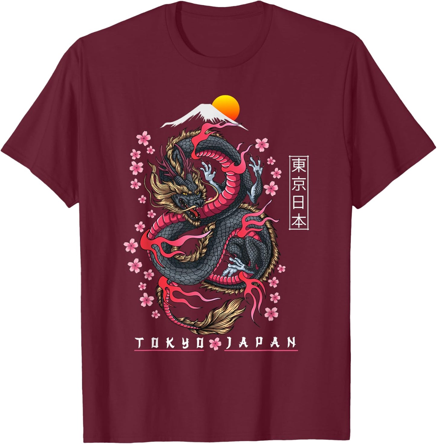 Japanese Aesthetic Dragon Tokyo Japan Manga Anime Asian 80’s T-Shirt - T-Shirt | Maroon