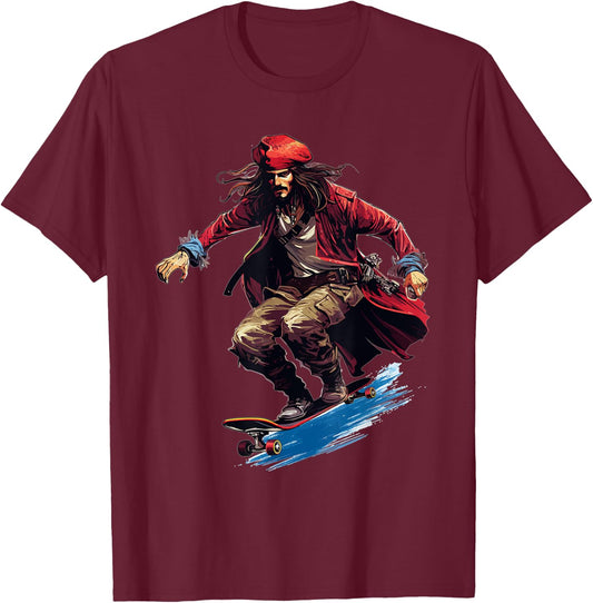 Pirate Skater - Skateboard Skateboarder Skateboarding T-Shirt - T-Shirt | Maroon
