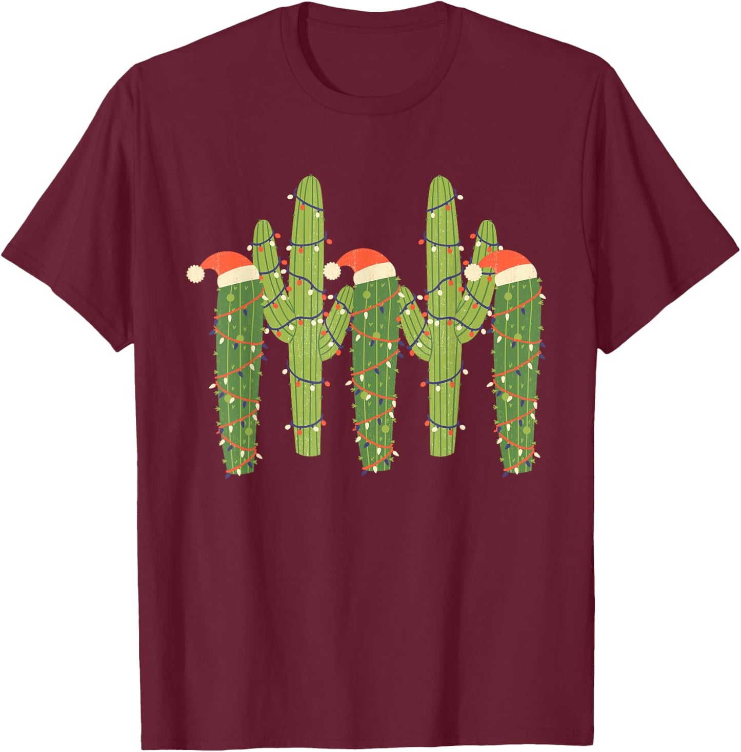 Christmas Cactus Desert Vintage Saguaro Cactus Plants Lover T-Shirt - T-Shirt | Maroon