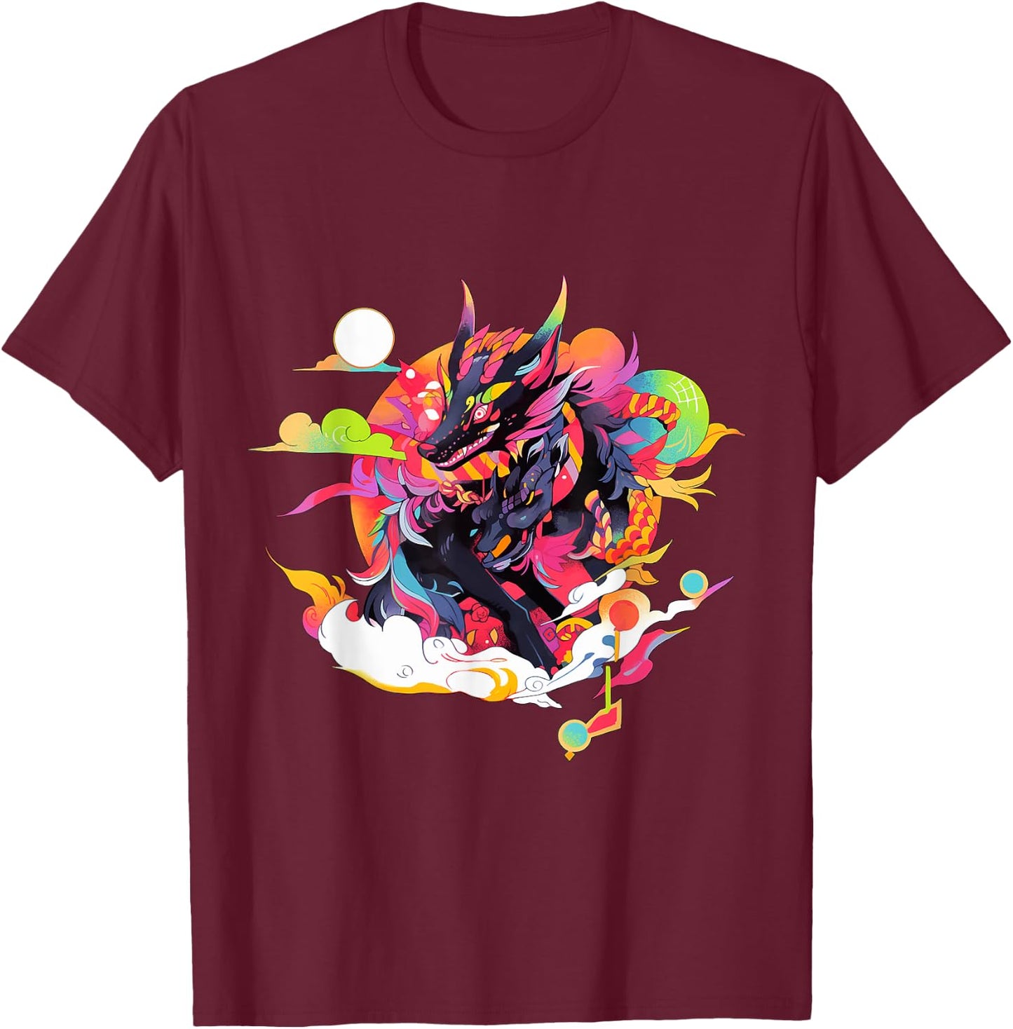 Japanese Inspired Retro Wolf T-Shirt - T-Shirt | Maroon