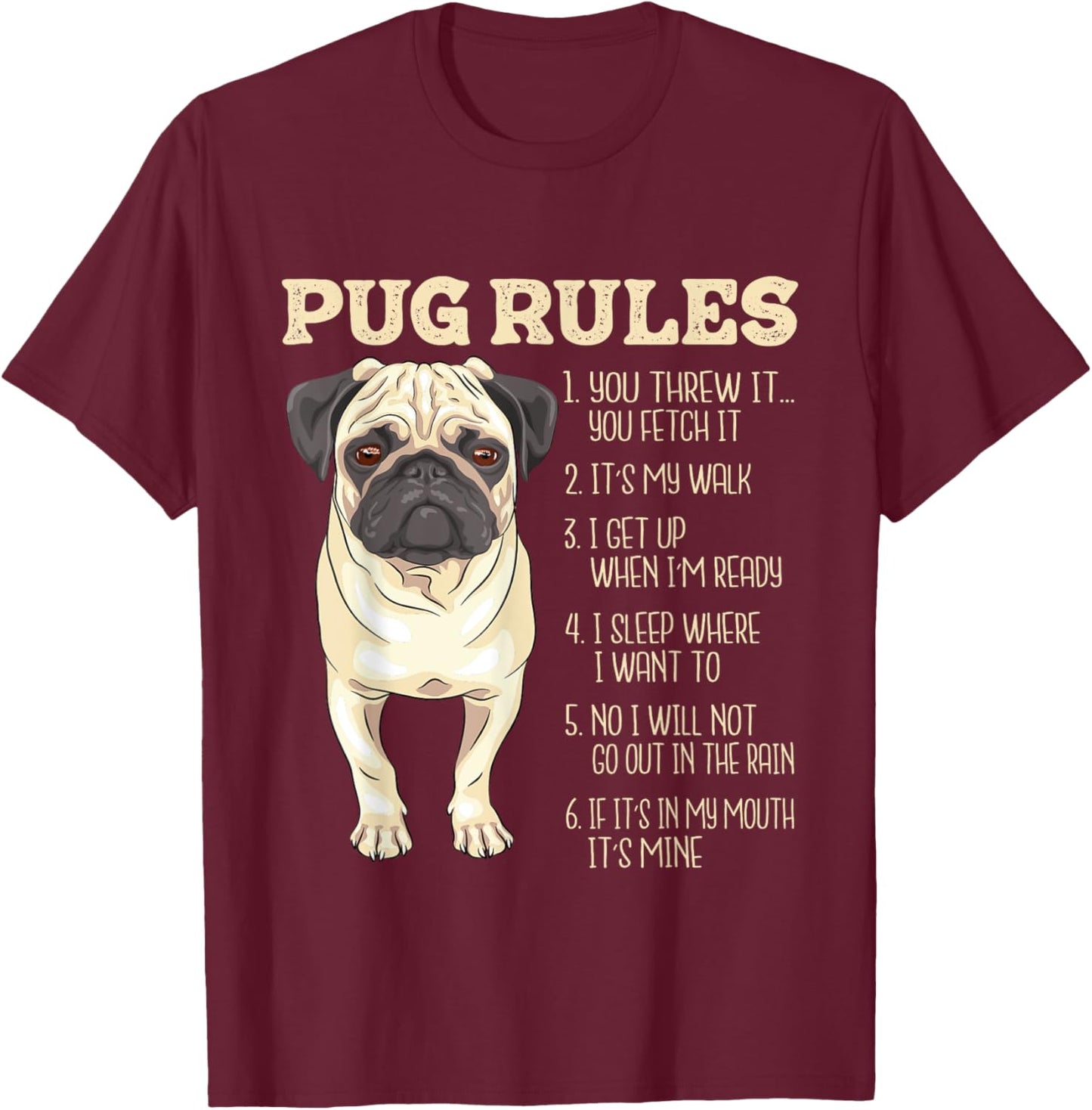 Pug Rules - Dog Trainer Pet Breeder Pup Owner Puppy Lover Men Women Kids T-Shirt - T-Shirt | Maroon