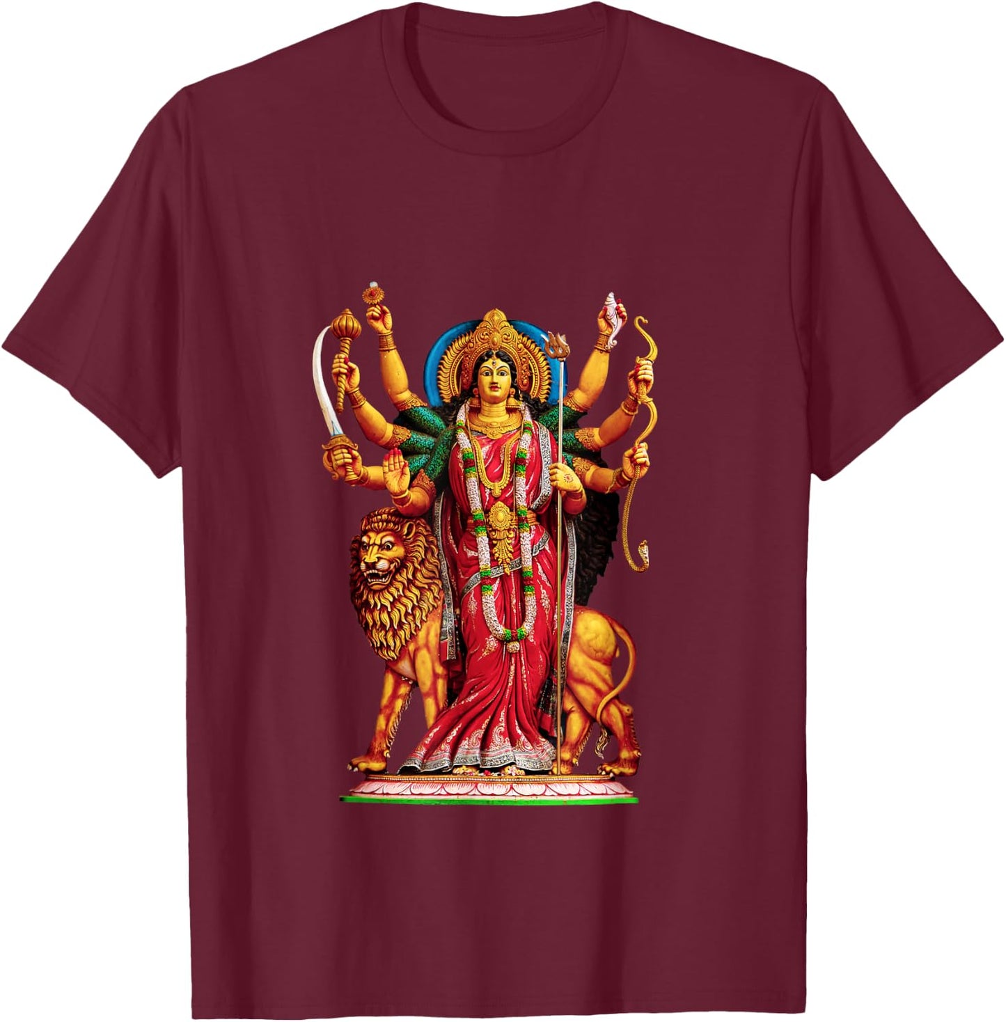 Clever Witty Durga Designs Women's Durga Hindu Religion Divine Glory Goddess T-Shirt - T-Shirt | Maroon