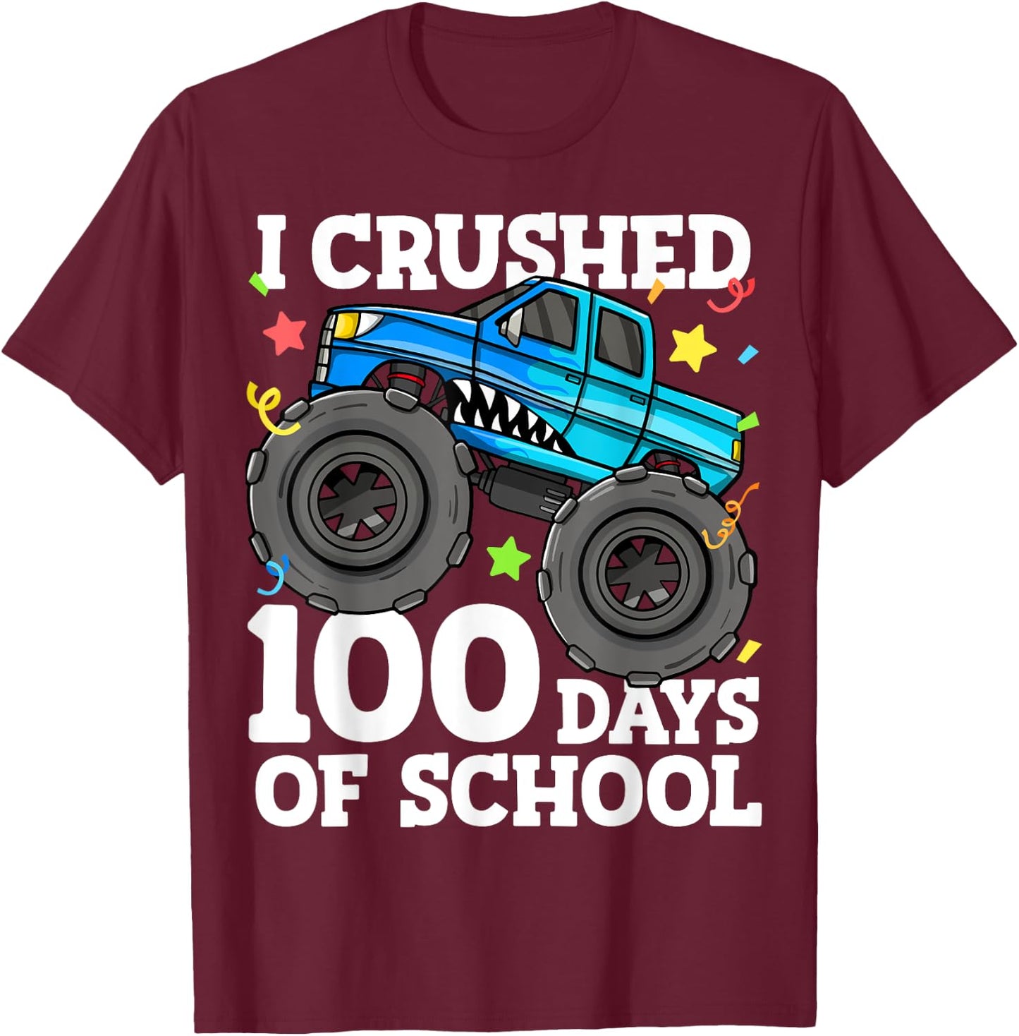 100 Days of School Monster Truck 100th Day of School Boys T-Shirt - T-Shirt | Maroon