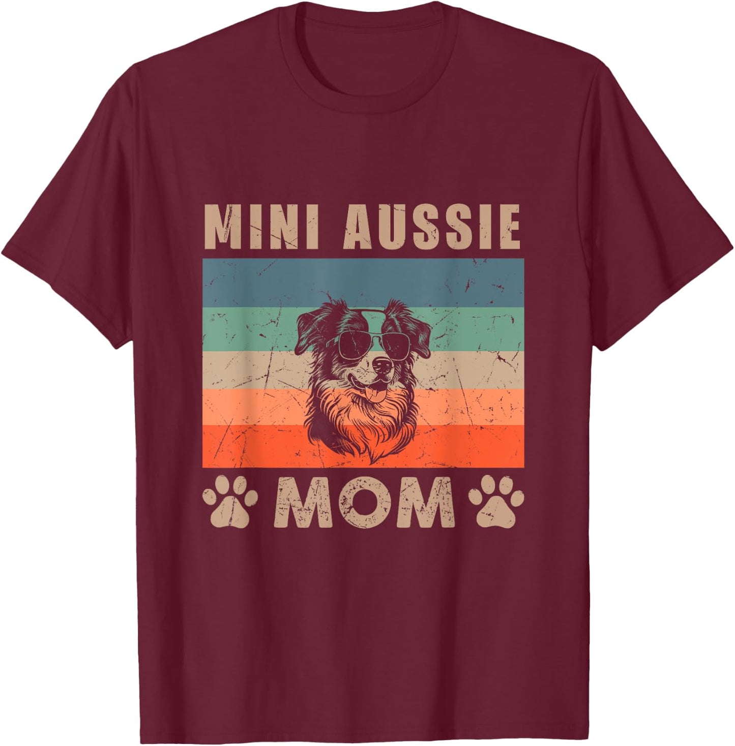 Vintage Mini Aussie Mom Gifts Funny Dog Lover Mother's Day Women Kids T-Shirt - T-Shirt | Maroon