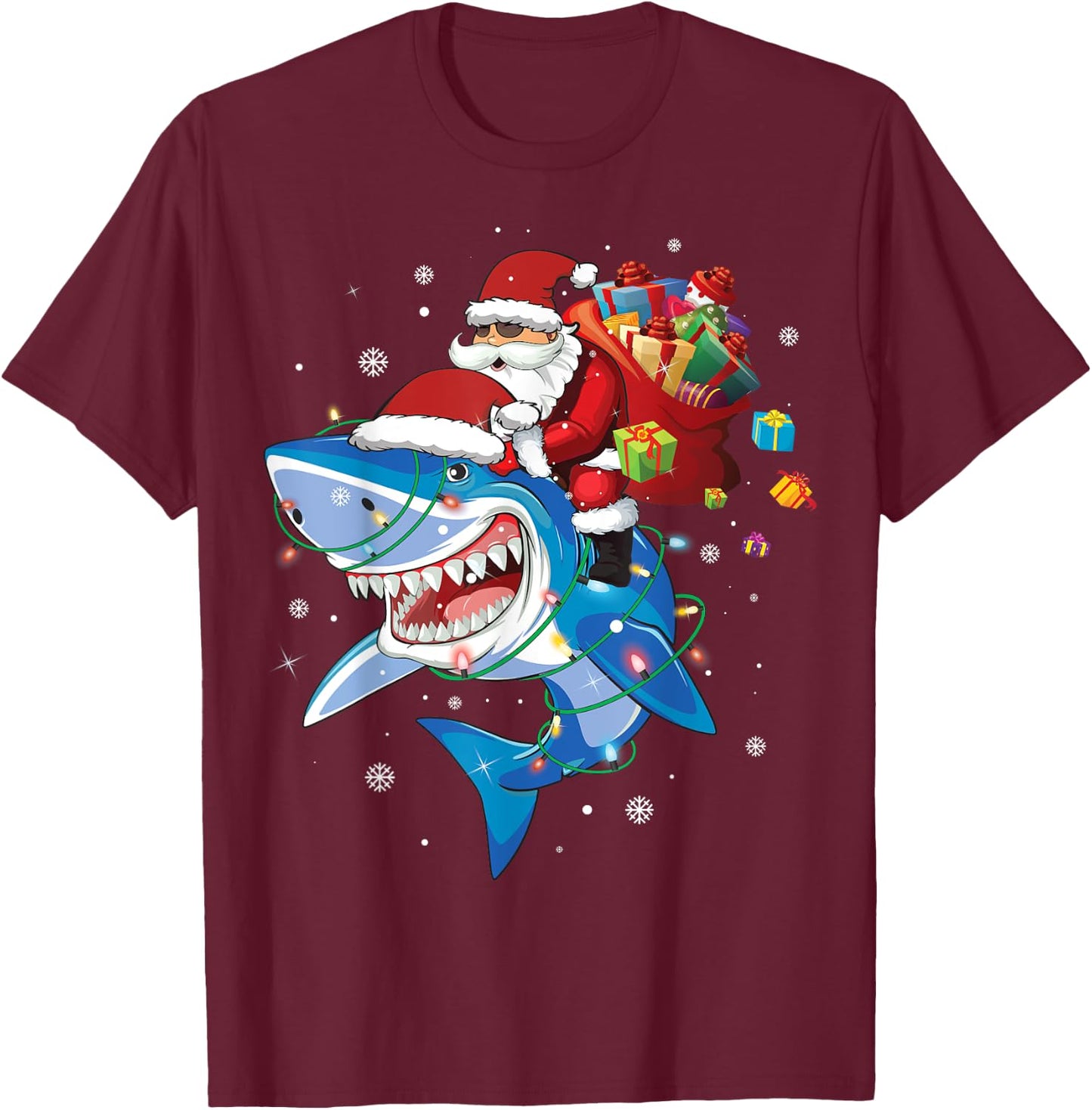 Santa Claus riding shark lover Merry Christmas Xmas T-Shirt - T-Shirt | Maroon