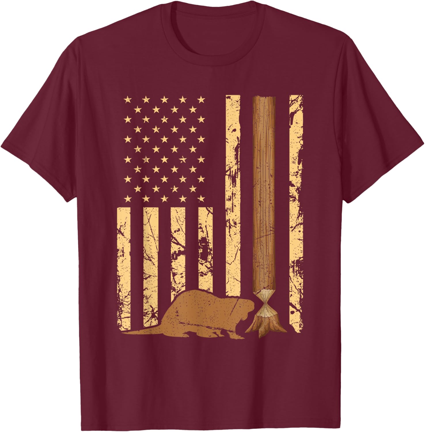 Beaver Hunting American Flag Vintage Patriotic Beaver Hunter T-Shirt - T-Shirt | Maroon