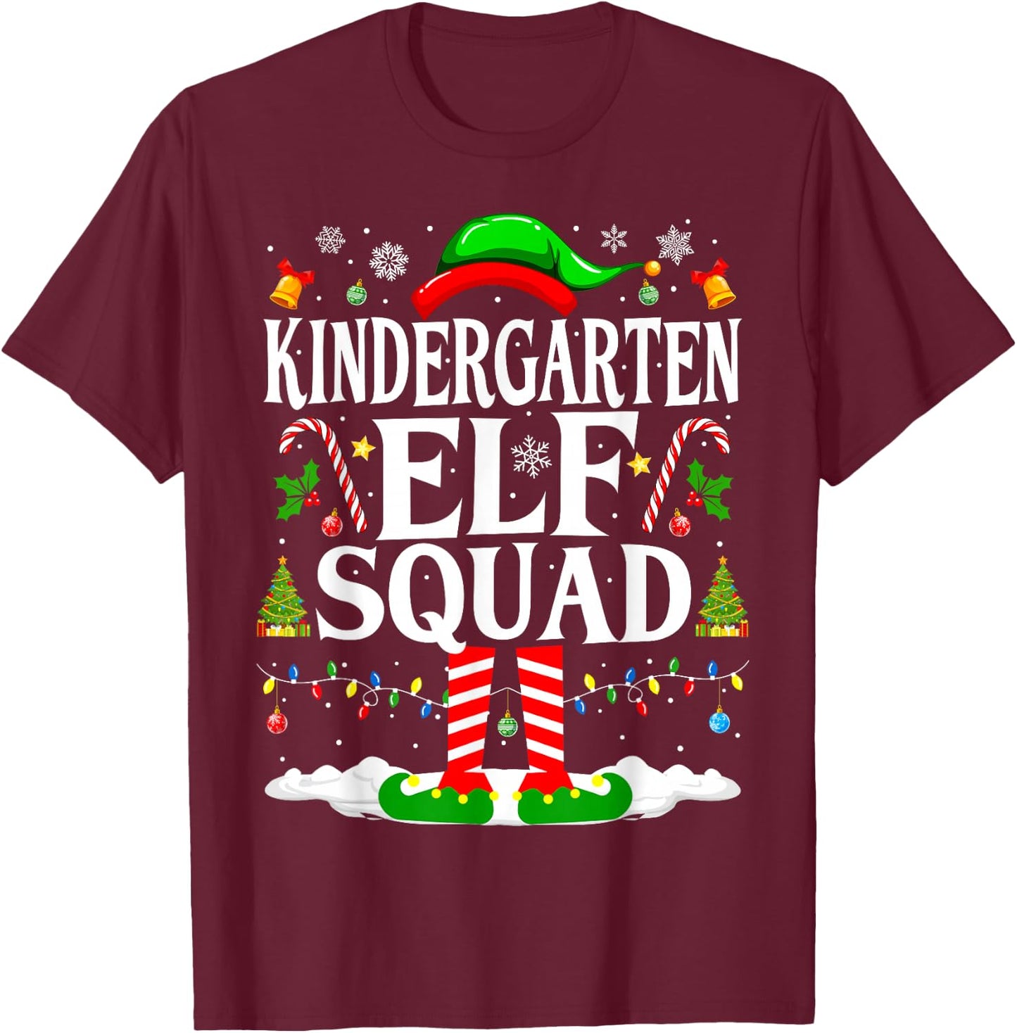 Kindergarten Elf Squad Xmas Funny Christmas Kindergarten Elf T-Shirt - T-Shirt | Maroon