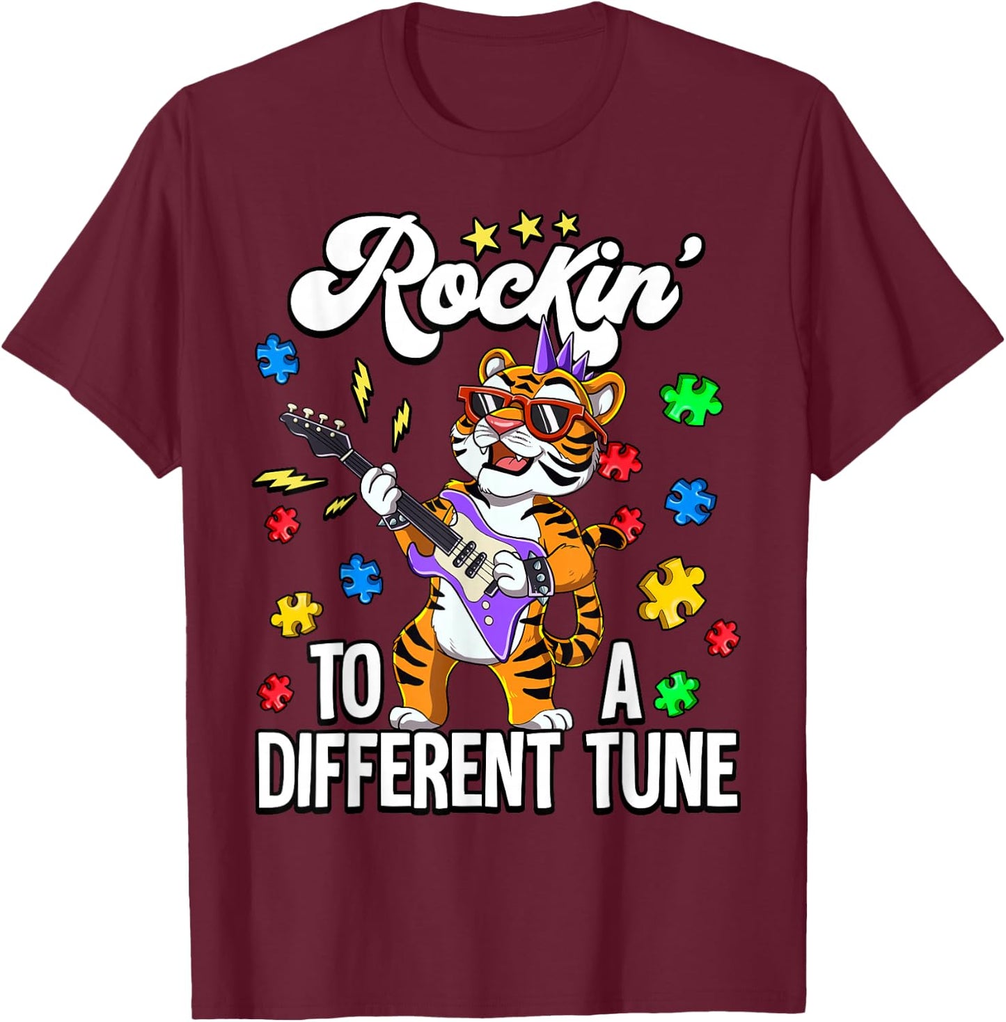 Autism Rockin To A Different Tune T-Shirt - T-Shirt | Maroon