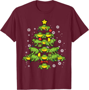 Frogs Christmas Tree Animal Xmas Women Men Kids T-Shirt - T-Shirt | Maroon