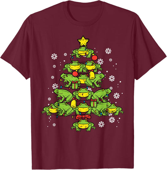 Frogs Christmas Tree Animal Xmas Women Men Kids T-Shirt - T-Shirt | Maroon