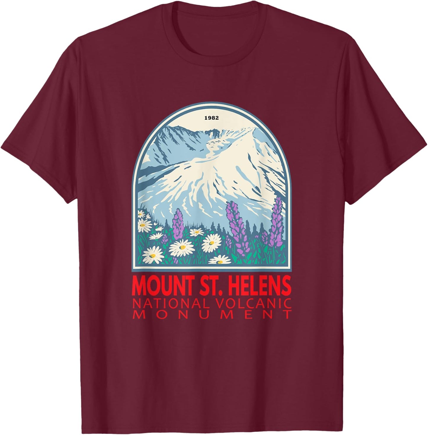 Mount St Helens National Volcanic Monument Emblem Vintage T-Shirt - T-Shirt | Maroon