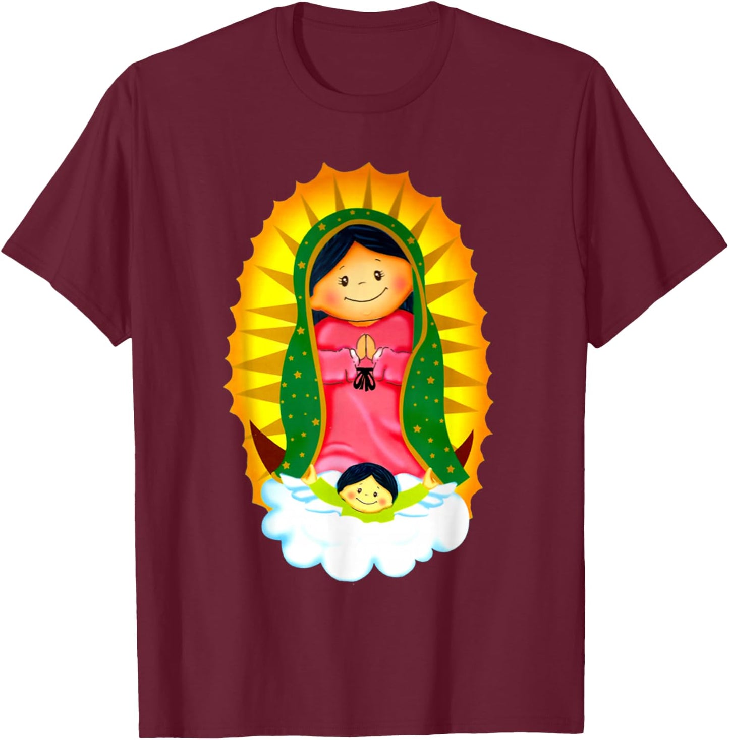 Virgen de Guadalupe Our Lady of Guadalupe Catholic Mary T-Shirt - T-Shirt | Maroon