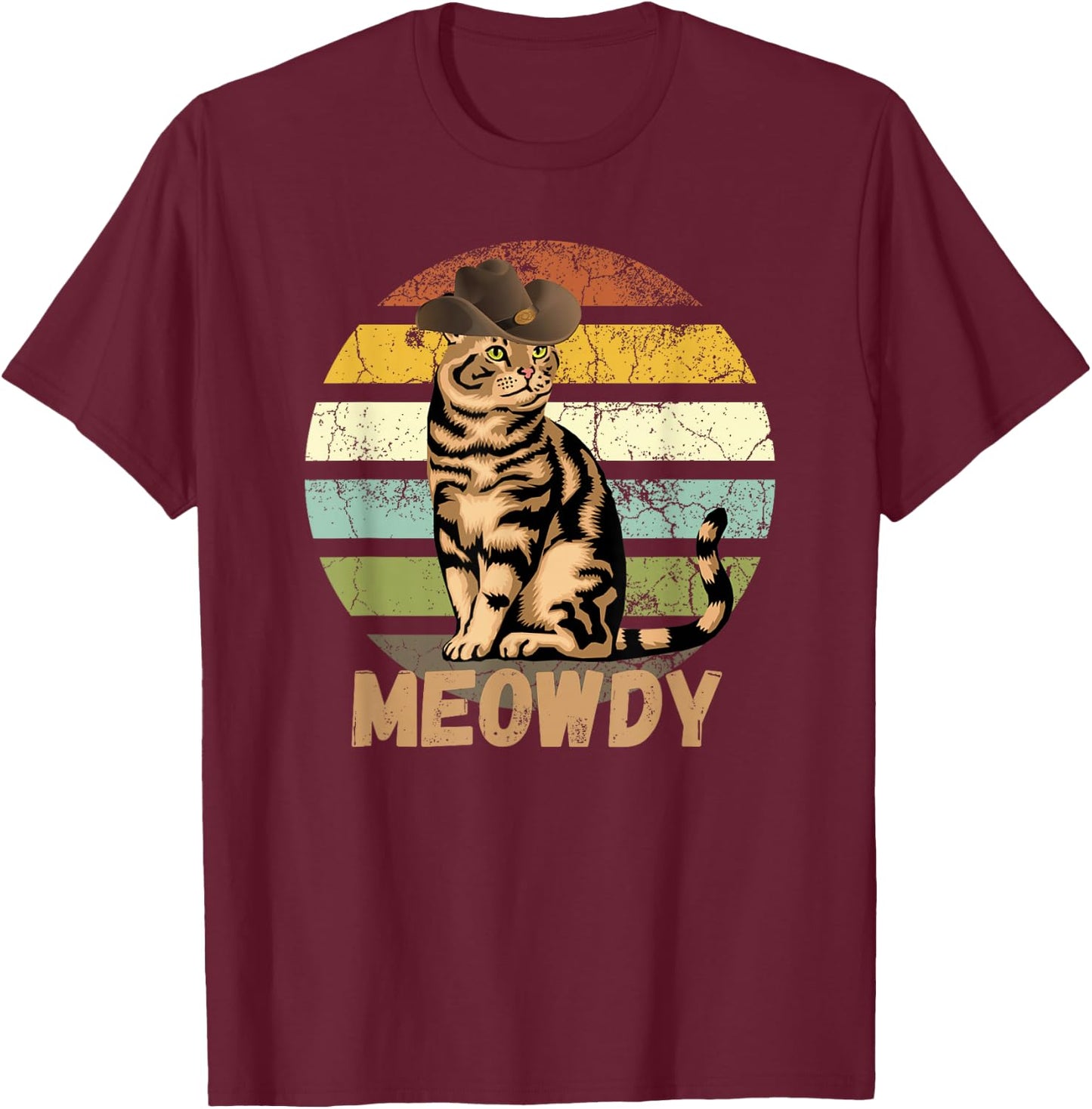 Meowdy - Funny Mashup Between Meow and Howdy - Cat Meme T-Shirt - T-Shirt | Maroon