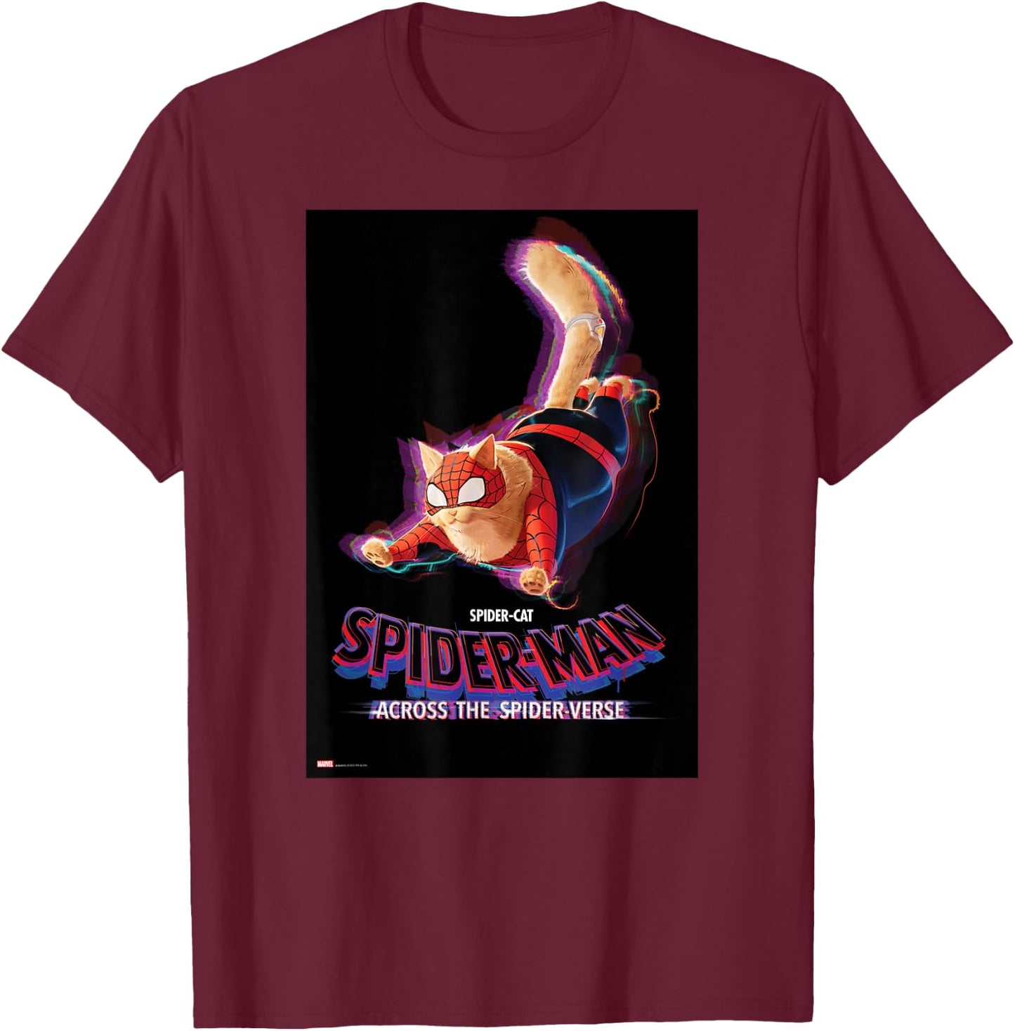 Marvel Spider-Man: Across the Spider-Verse Spider-Cat Poster T-Shirt - T-Shirt | Maroon
