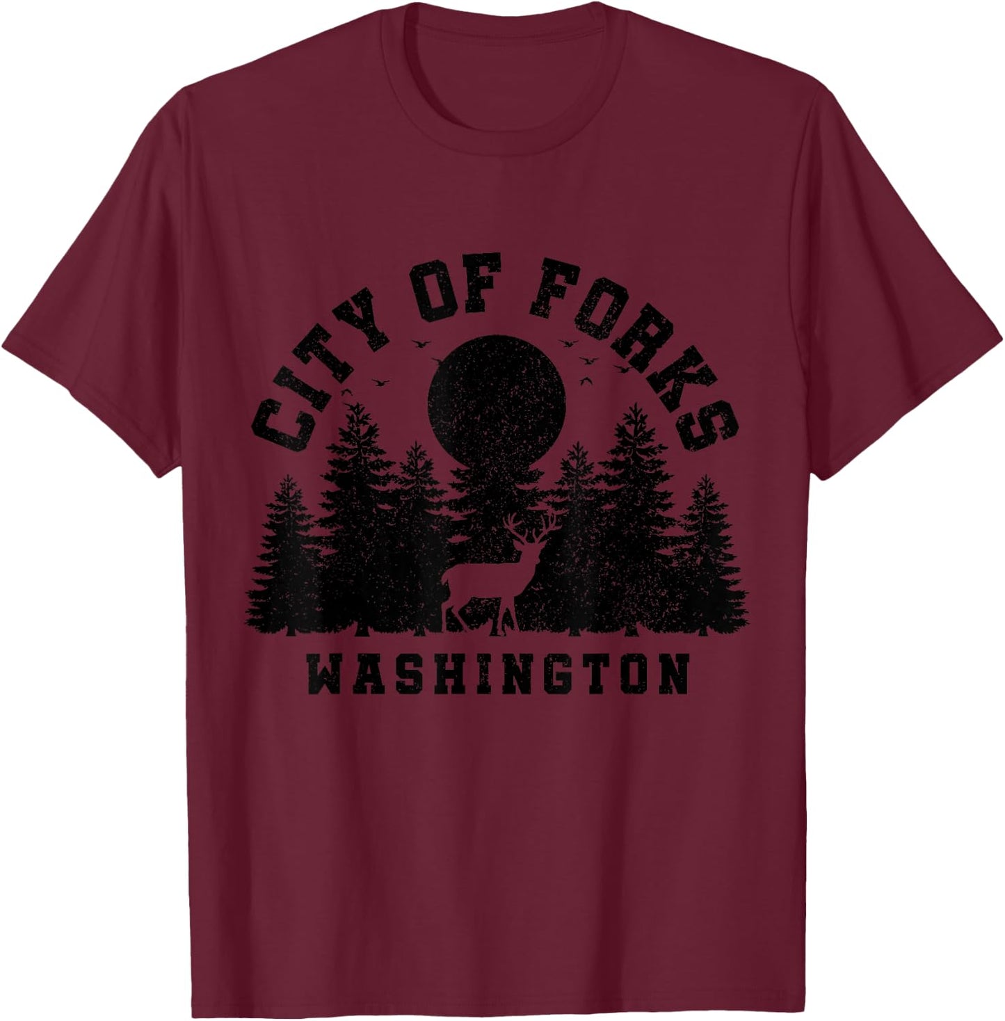 City Of Forks Washington Deer Nature Hiking Camping Pride T-Shirt - T-Shirt | Maroon
