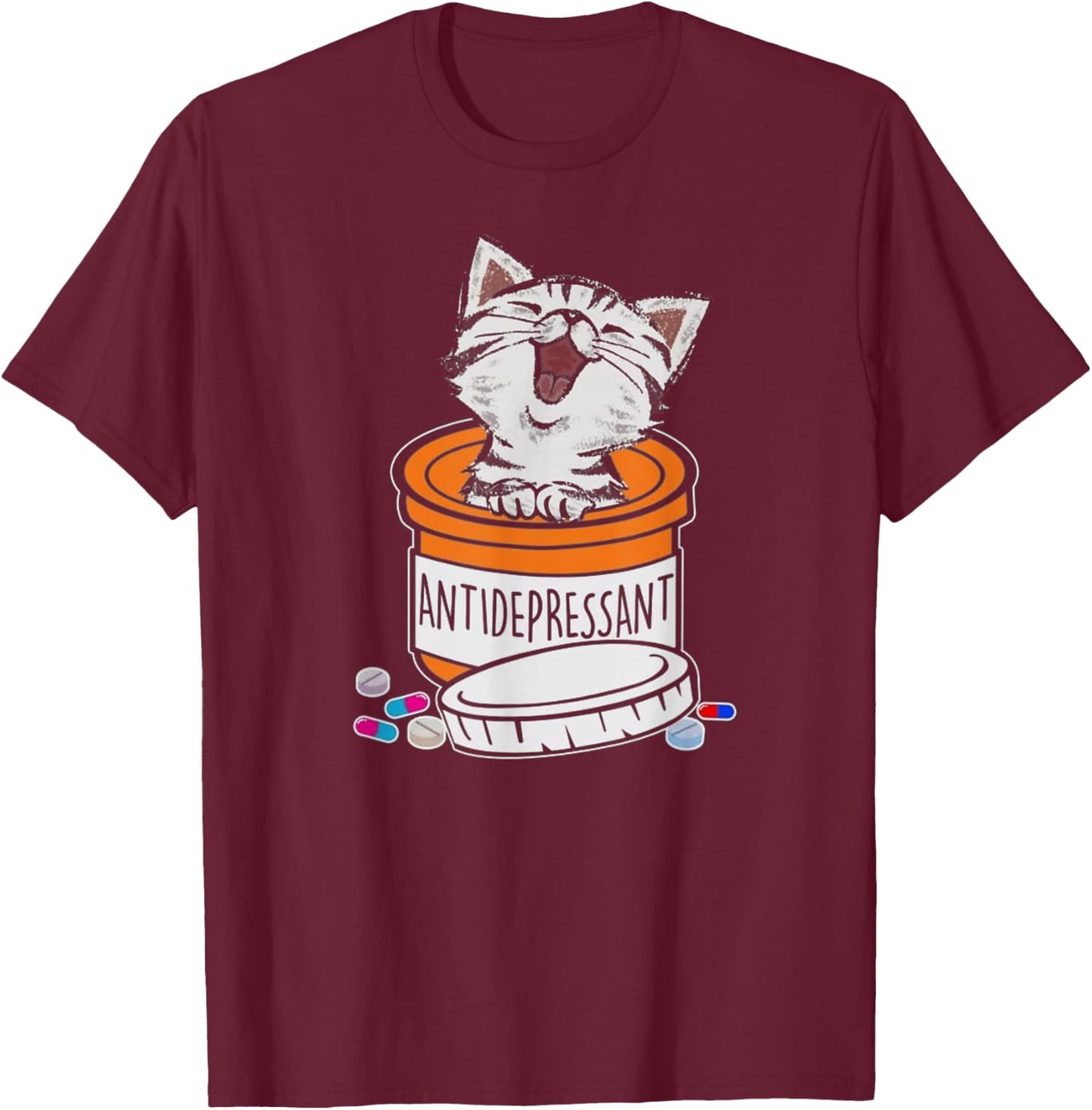Cute Kitten Antidepressant Cat Funny Cat T-Shirt - T-Shirt | Maroon