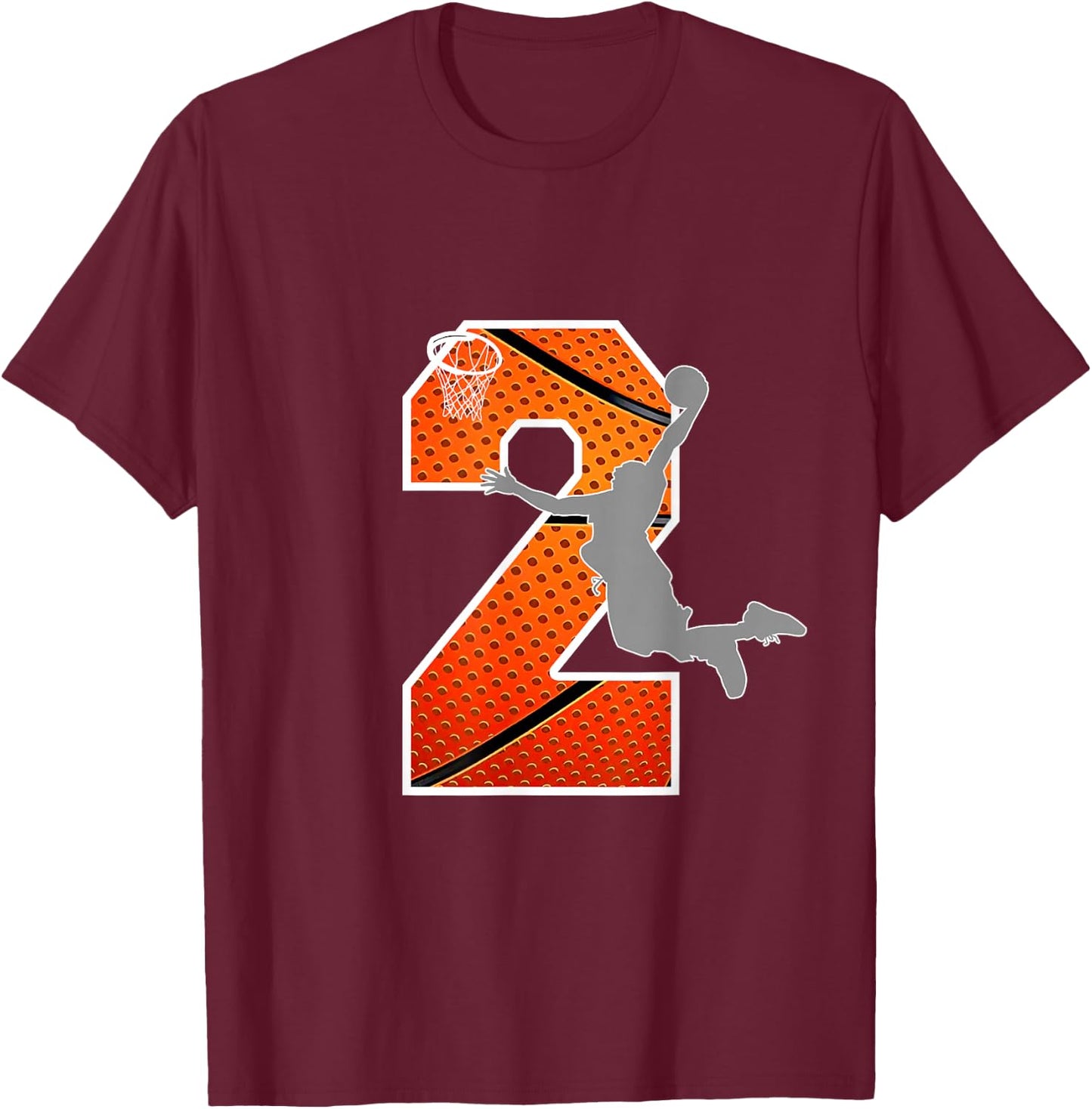 Kids 2 Years Old 2nd Basketball Birthday Party Boys Girls T-Shirt - T-Shirt | Maroon