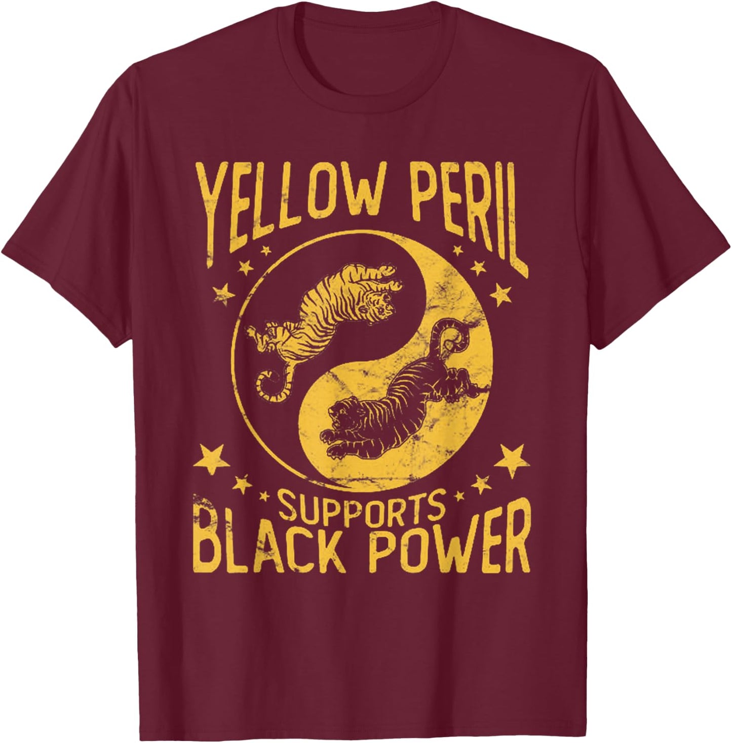 Vintage Yellow Peril Supports Black Power, Tiger T-Shirt - T-Shirt | Maroon