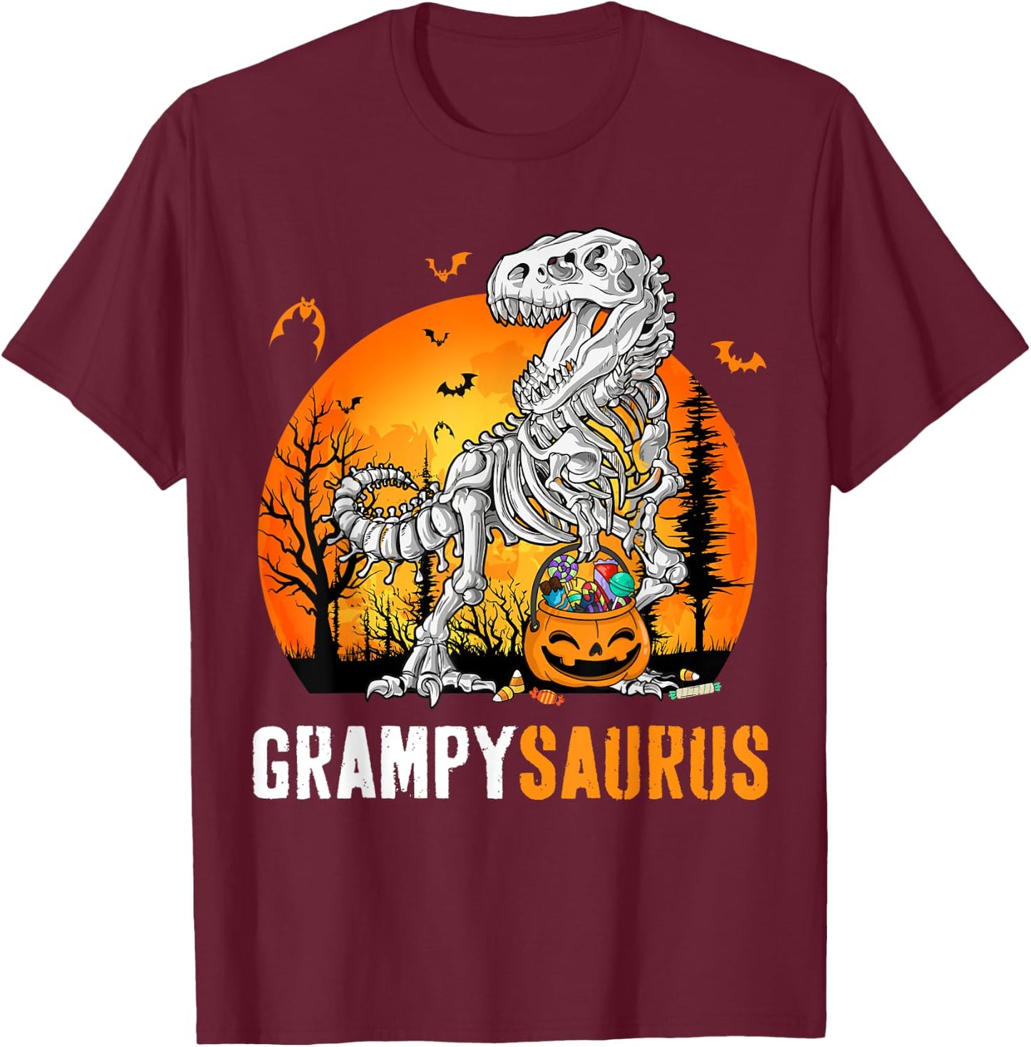 Grampysaurus Dinosaur Skeleton Halloween Grampy Saurus T-Shirt - T-Shirt | Maroon