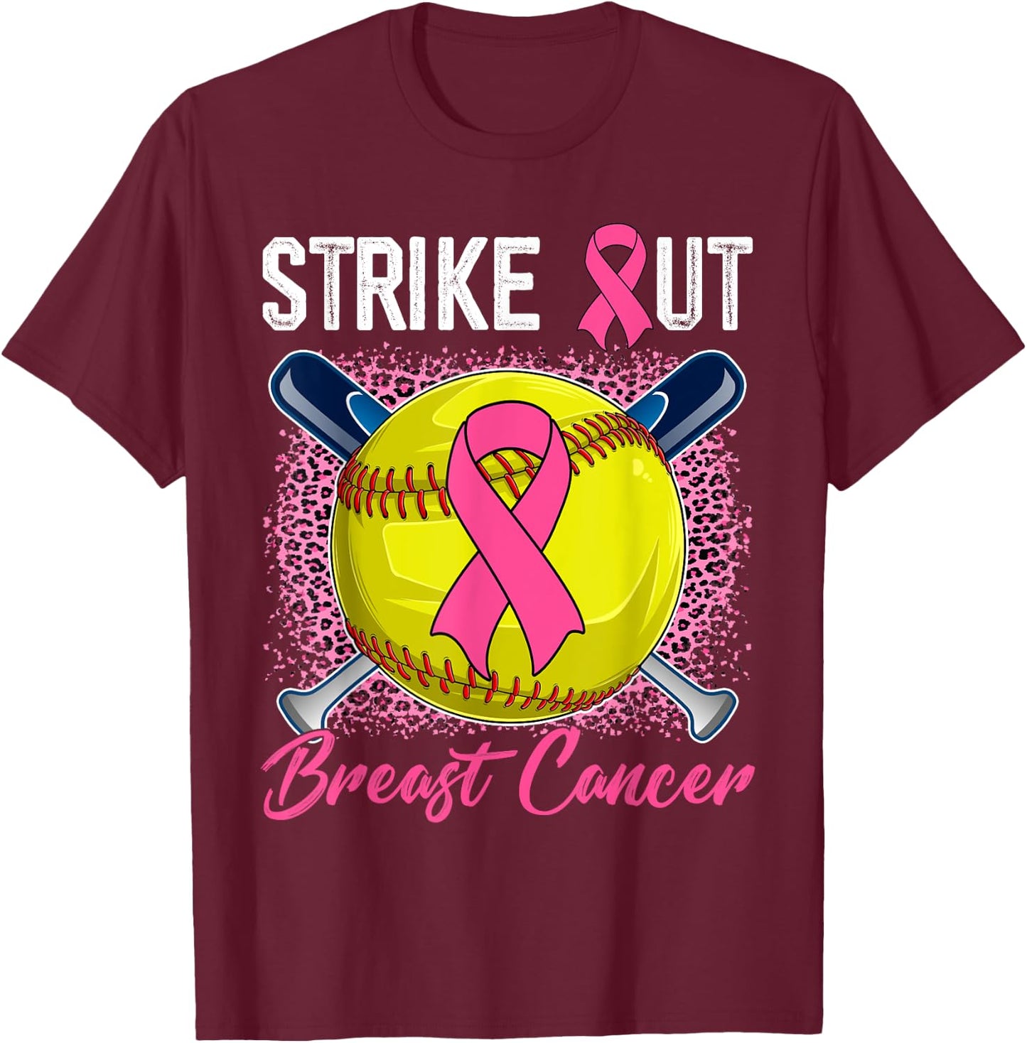 Strike Out Breast Cancer Softball Ball & Pink Ribbon Women T-Shirt - T-Shirt | Maroon