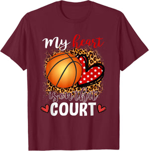My Heart Is On That Court Basketball Leopard Pattern Ball T-Shirt - T-Shirt | Maroon
