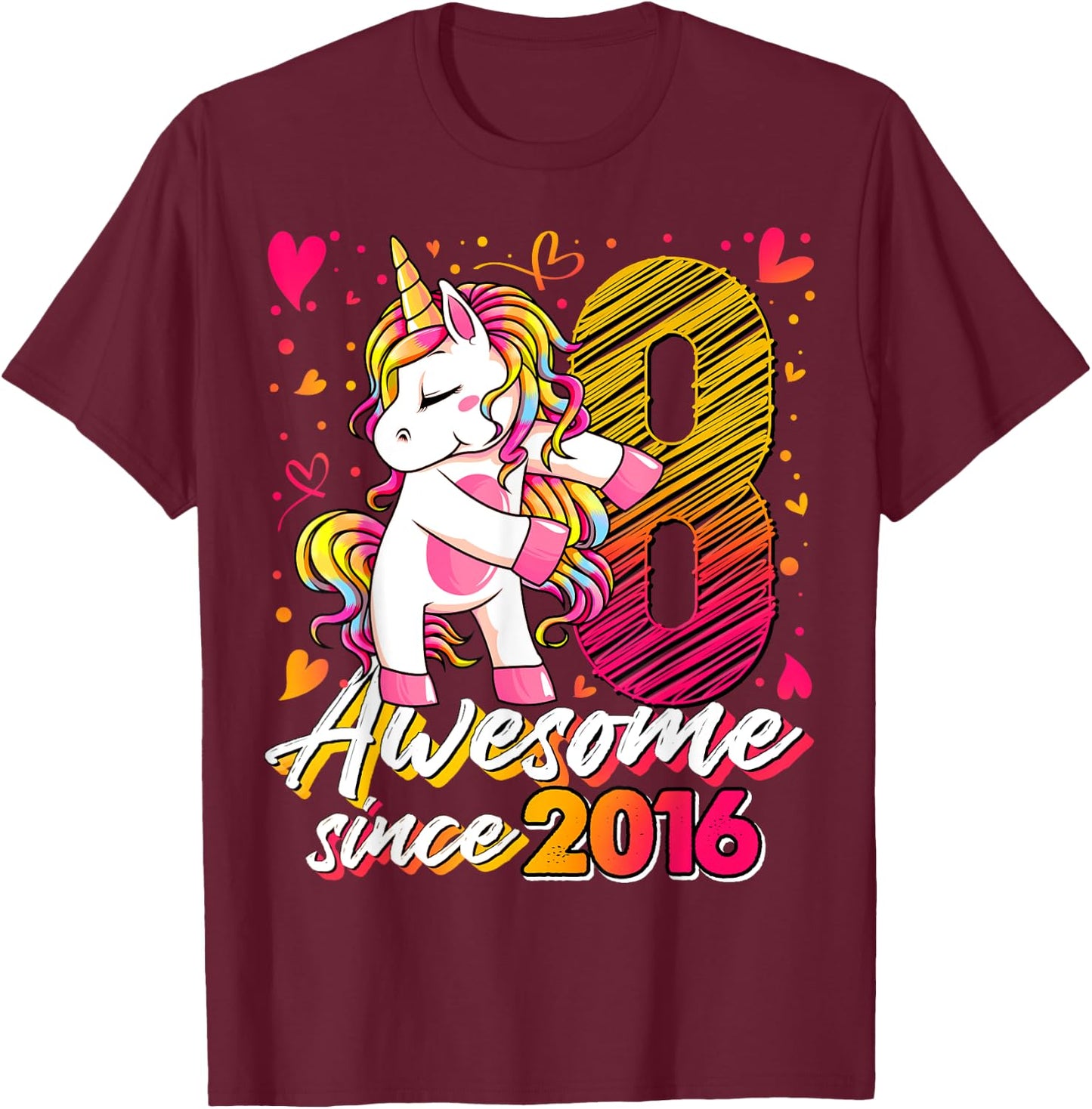 8 Years Old Flossing Unicorn Gifts 8th Birthday Girl Party T-Shirt - T-Shirt | Maroon