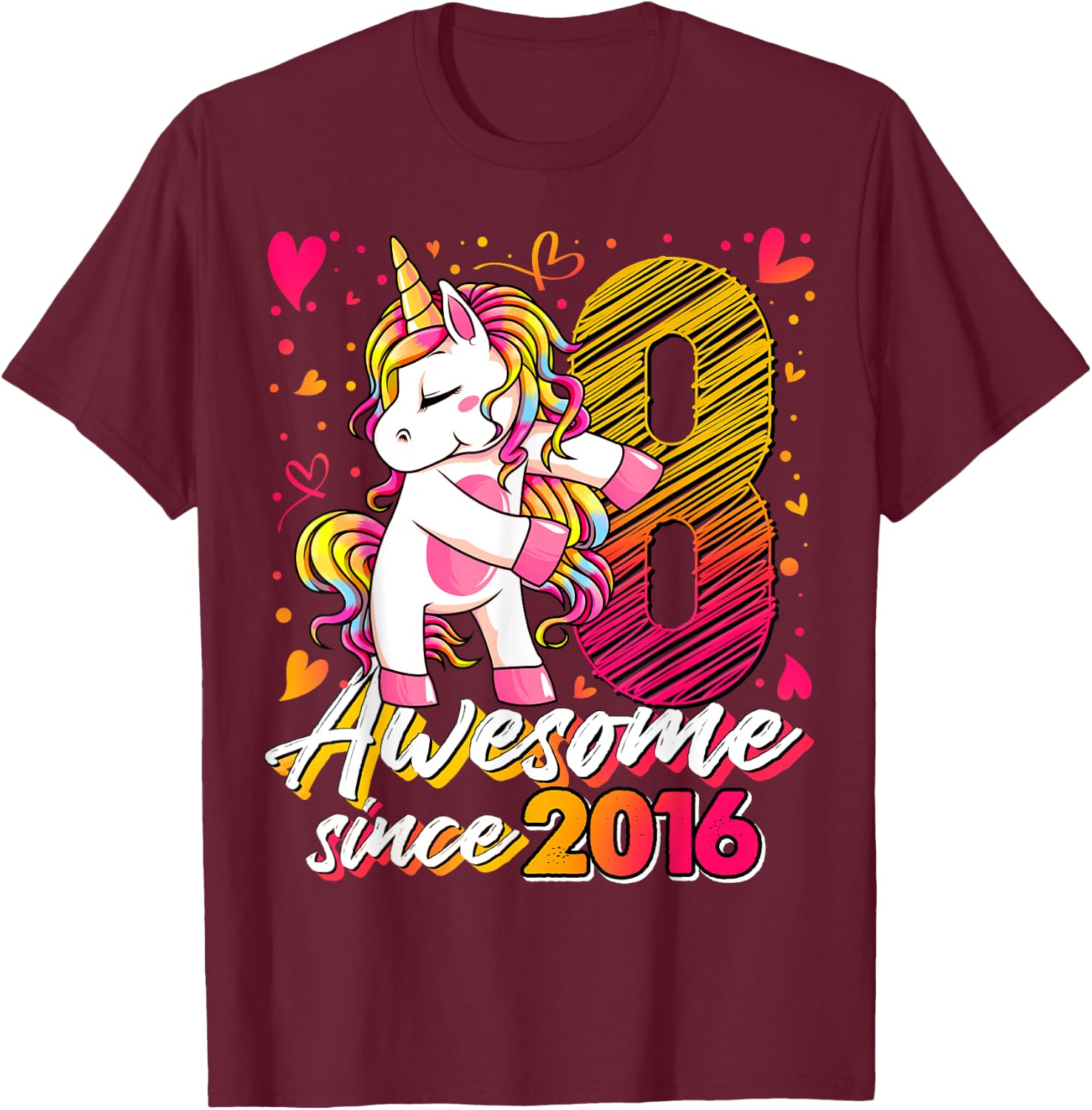 8 Years Old Flossing Unicorn Gifts 8th Birthday Girl Party T-Shirt - T-Shirt | Maroon