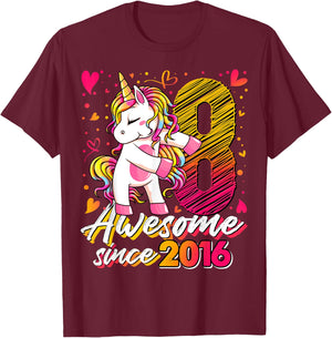 8 Years Old Flossing Unicorn Gifts 8th Birthday Girl Party T-Shirt - T-Shirt | Maroon