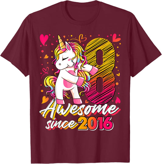 8 Years Old Flossing Unicorn Gifts 8th Birthday Girl Party T-Shirt - T-Shirt | Maroon