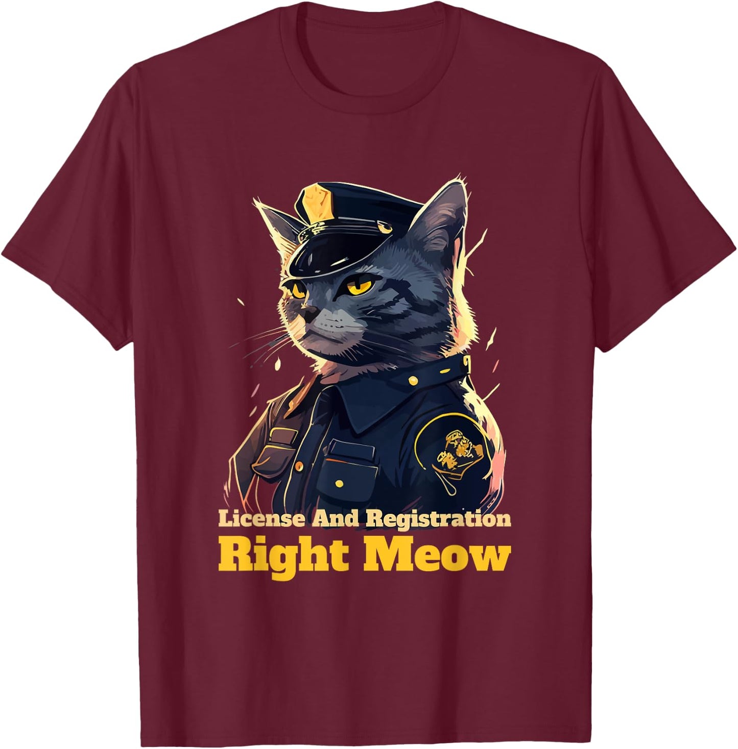 Right Meow Police Cat Pun Cop Officer Blue Line Kitten Lover Women Kids T-Shirt - T-Shirt | Maroon